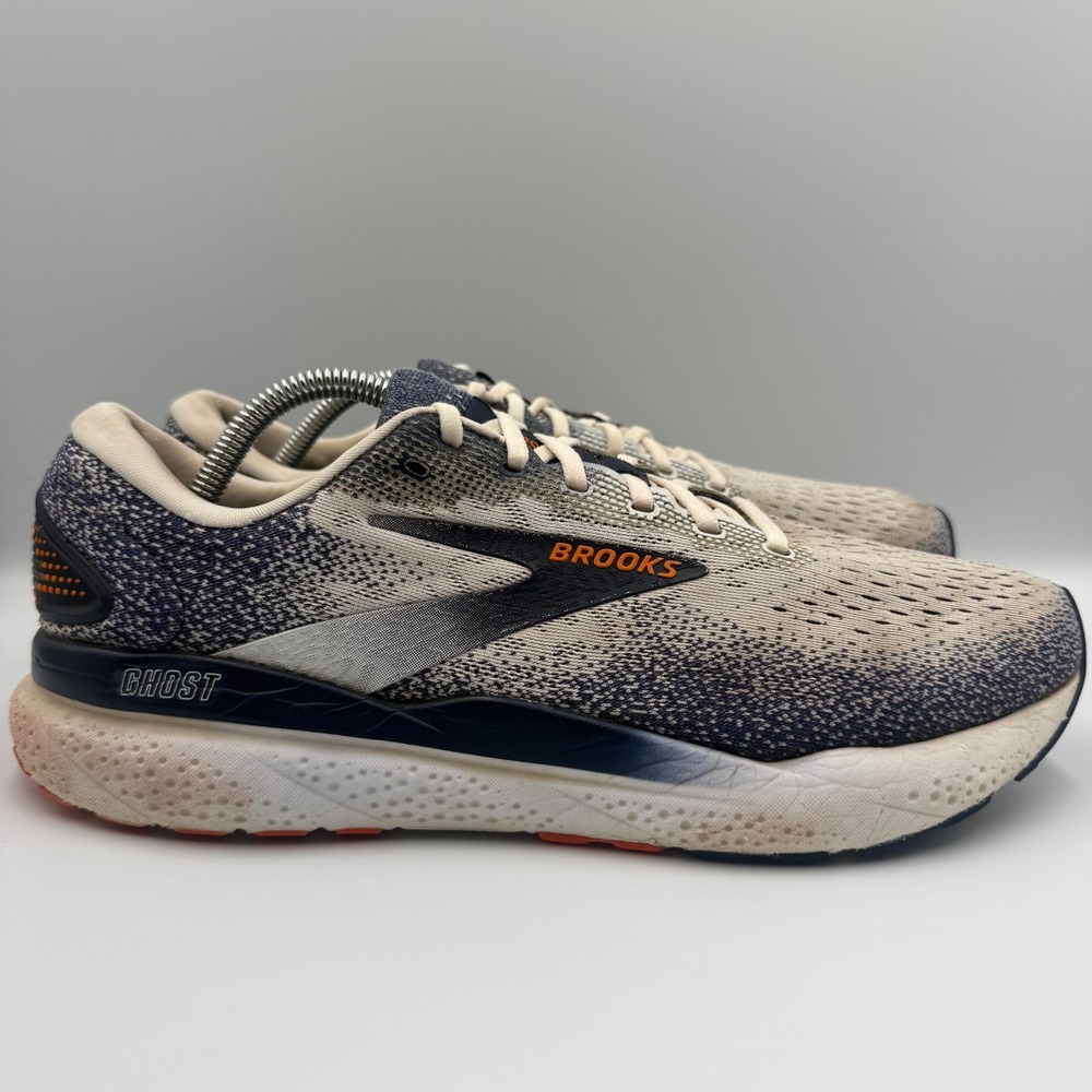 Brooks Ghost 16 White Running Shoes Mens Size 11 D Blue Orange Athletic Sneakers